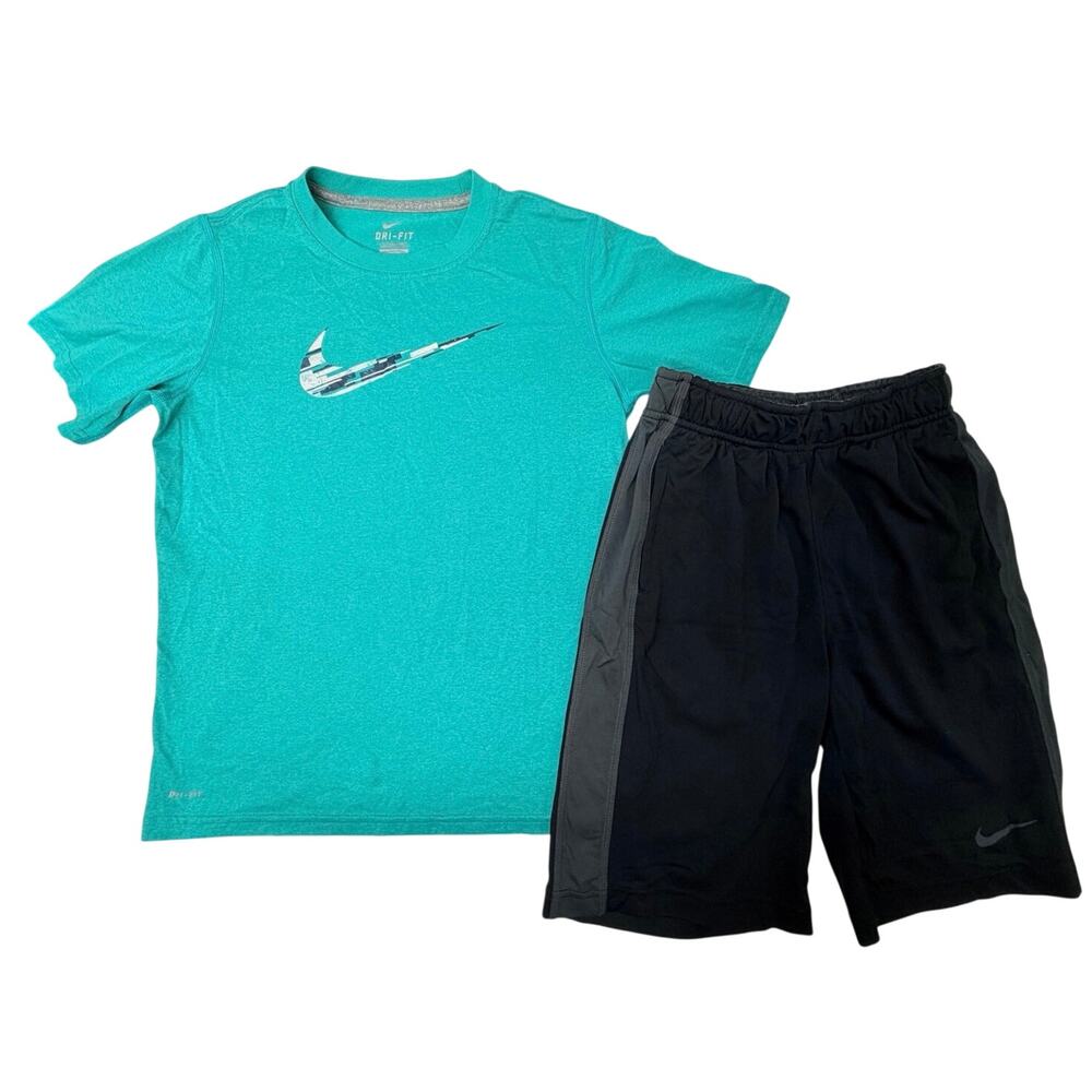 Nike Dri-FIT Boys Athletic Outfit Set Medium Shirt Shorts Blue Black Youth